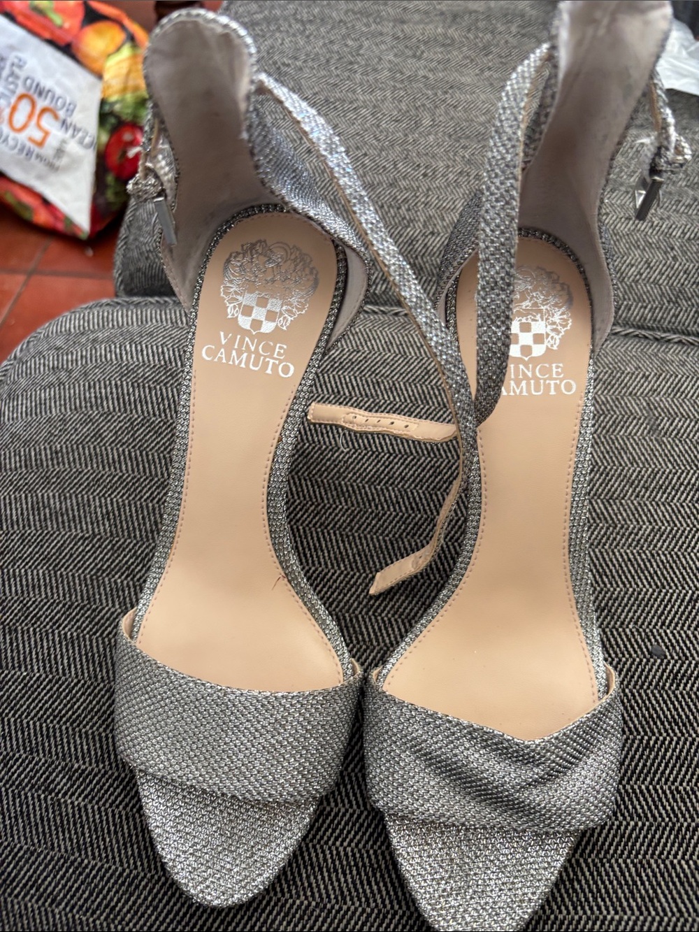Vince Camuto Silver Glitter Slingback Heels